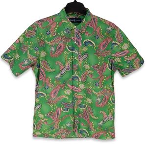 Vintage Ralph Lauren Shirt Mens Medium Green Pink Paisley Hawaiian Button Down